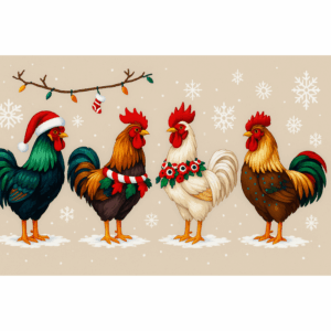 Christmas rooster cross stitch pattern PDF with festive holiday design