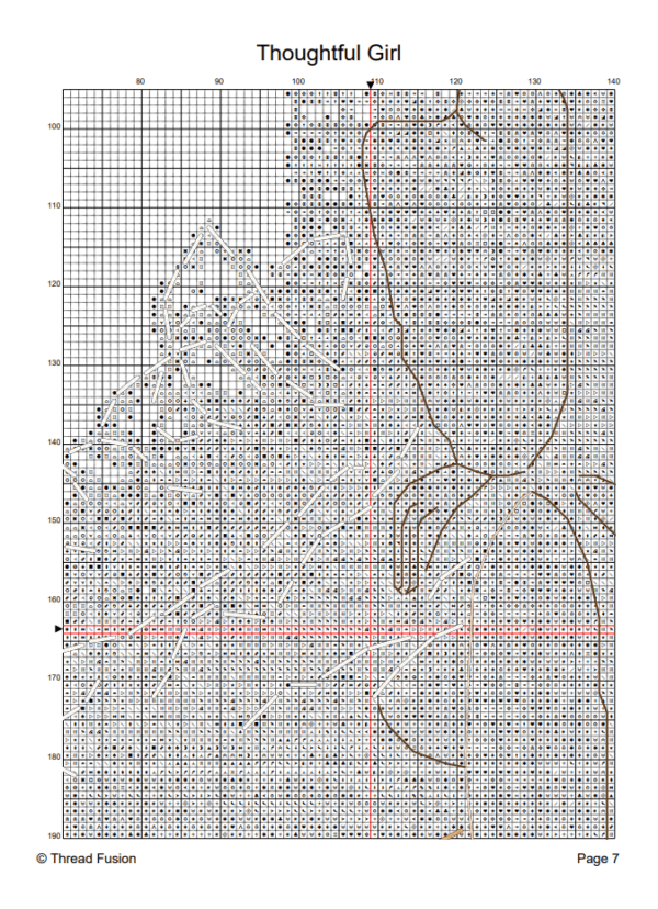 black and white Thoughtful Girl - Cross Stitch Pattern PDF