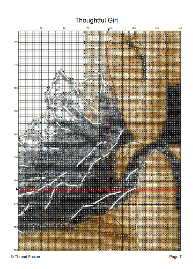 colored chart Thoughtful Girl - Cross Stitch Pattern PDF