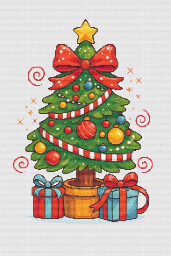 christmastreewithpresentsstitched Christmas Tree With Presents - Cross Stitch Pattern PDF