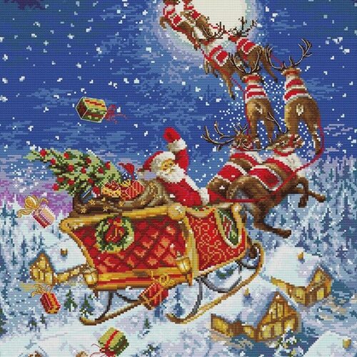 (SE)D107 Santa Claus Sleigh in Sky cross-stitch pattern