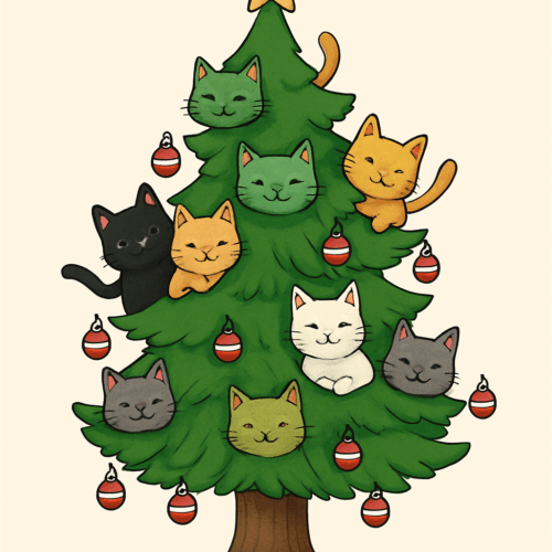 page Cats On Christmas Tree - Cross Stitch Pattern PDF