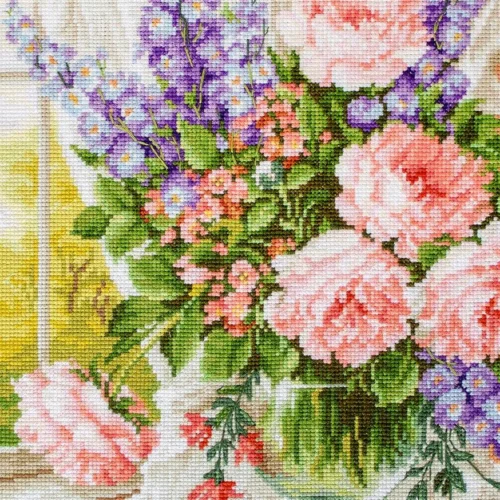 page Bouqet On Table - Cross Stitch Pattern PDF