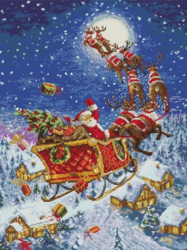 (SE)D107 Santa Claus Sleigh in Sky cross-stitch pattern