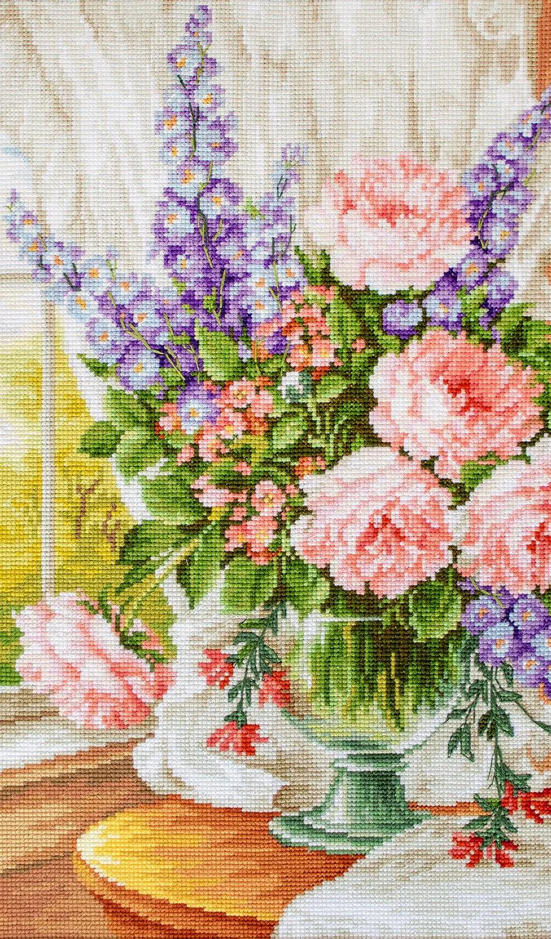 page Bouqet On Table - Cross Stitch Pattern PDF