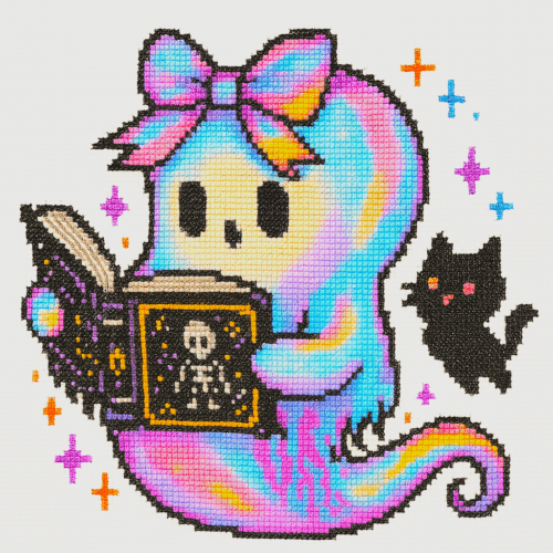 (TF)d157 Ghost With Kitten - Cross Stitch Pattern PDF