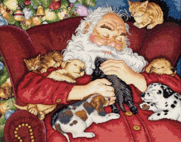 Santa With Puppies - Cross Stitch Pattern PDF