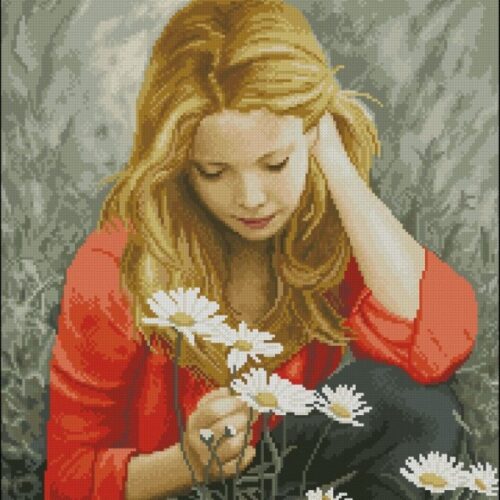 page Girl With Vibrant Flowers - Cross Stitch Pattern PDF