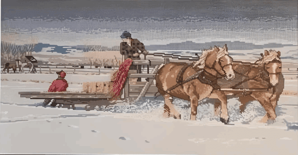 page (HD) Snowy Horse Sleigh - Cross Stitch Pattern PDF