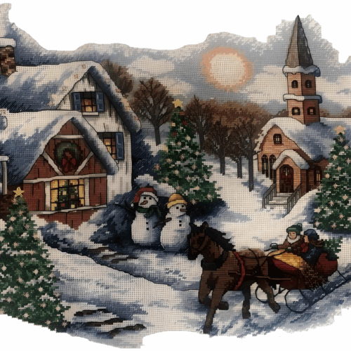 page hd Snowy Sleigh - Cross Stitch Pattern PDF