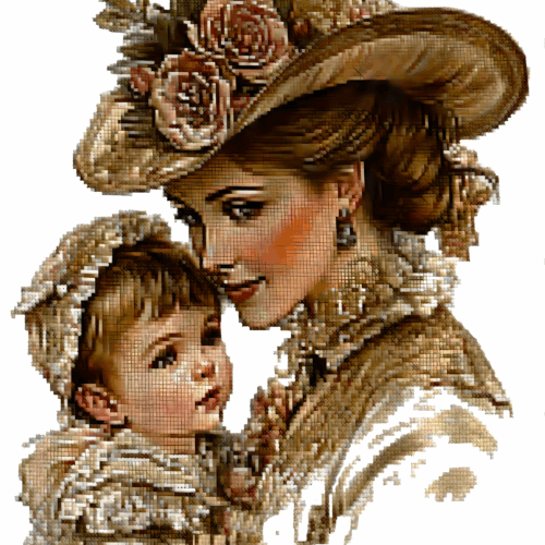 Vintage Women With Kid - Cross Stitch Pattern PDF