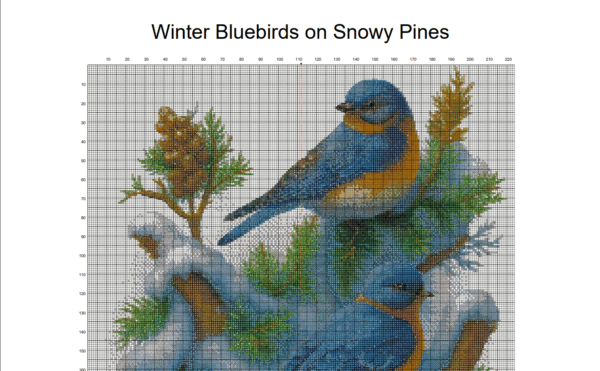 Winter Bluebirds on Snowy Pines – Cross Stitch Pattern PDF