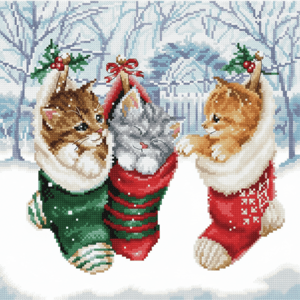 Christmas Kittens in stocking - Cross Stitch Pattern PDF