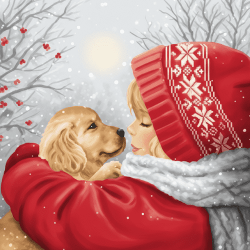 Christmas Puppy With Girl – Cross Stitch Pattern PDF