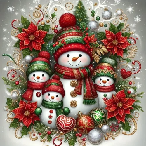 Christmas Snowman Family Wreath – Cross Stitch Design PDF