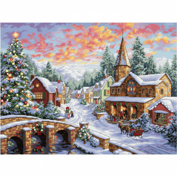 Christmas Village at Dusk - Cross Stitch Design PDF