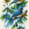 Winter Bluebirds on Snowy Pines – Cross Stitch Pattern PDF