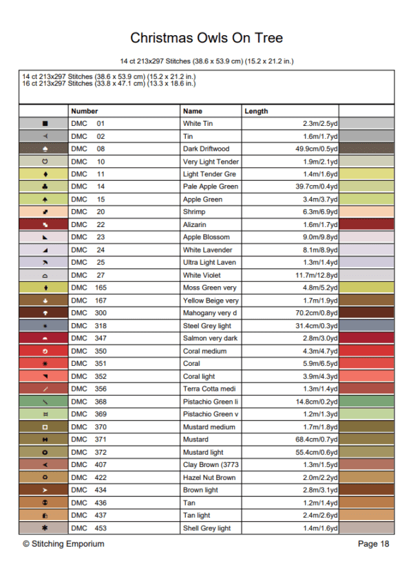 Christmas Owls On Tree – Cross Stitch Design PDF