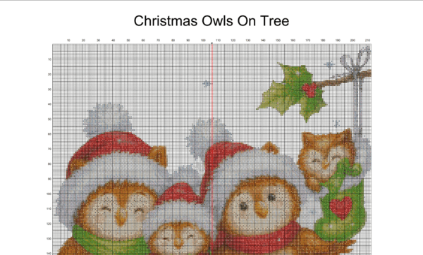Christmas Owls On Tree – Cross Stitch Design PDF