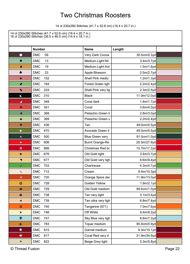 Two Christmas Roosters – Cross Stitch Pattern PDF