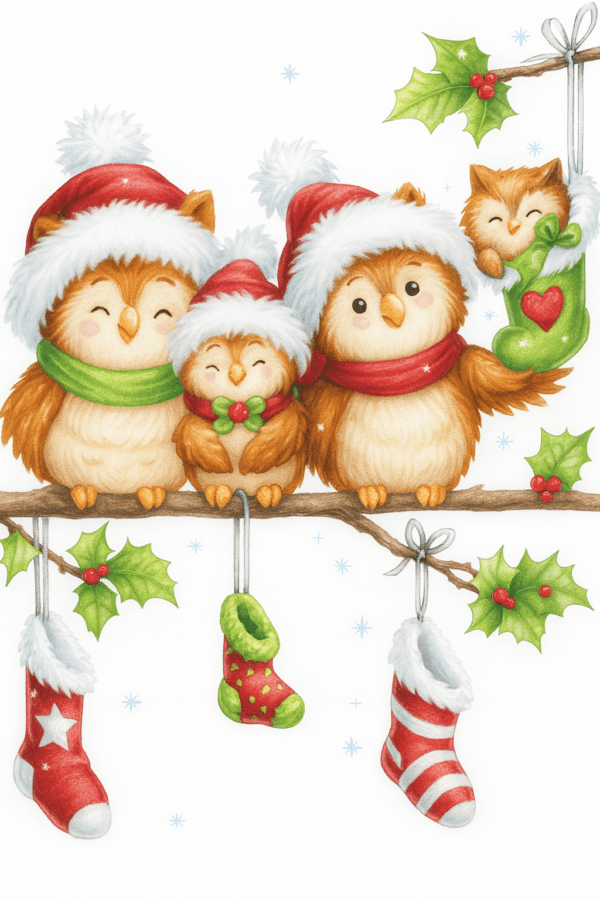 Christmas Owls On Tree – Cross Stitch Design PDF