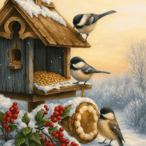 Winter Chickadees at the Bird Feeder – Cross Stitch Pattern PDF