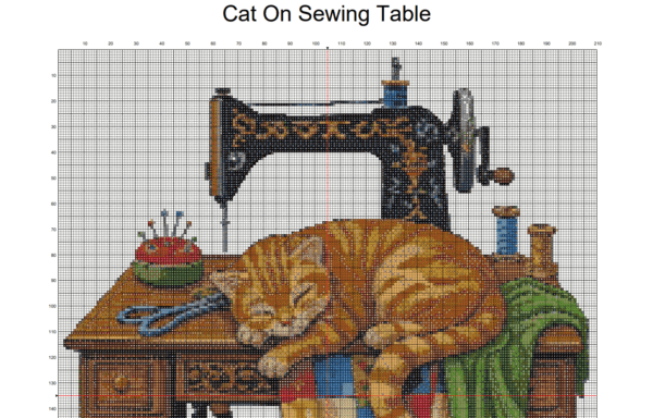 Cat on Sewing Table – Printable PDF Cross Stitch Pattern