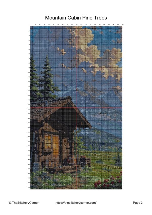 Mountain Cabin Pine Trees - Cross Stitch PDF - Elegant Needlework - Full Coverage - Detailed Stitch