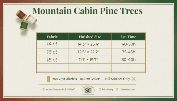 Mountain Cabin Pine Trees - Cross Stitch PDF - Elegant Needlework - Full Coverage - Detailed Stitch