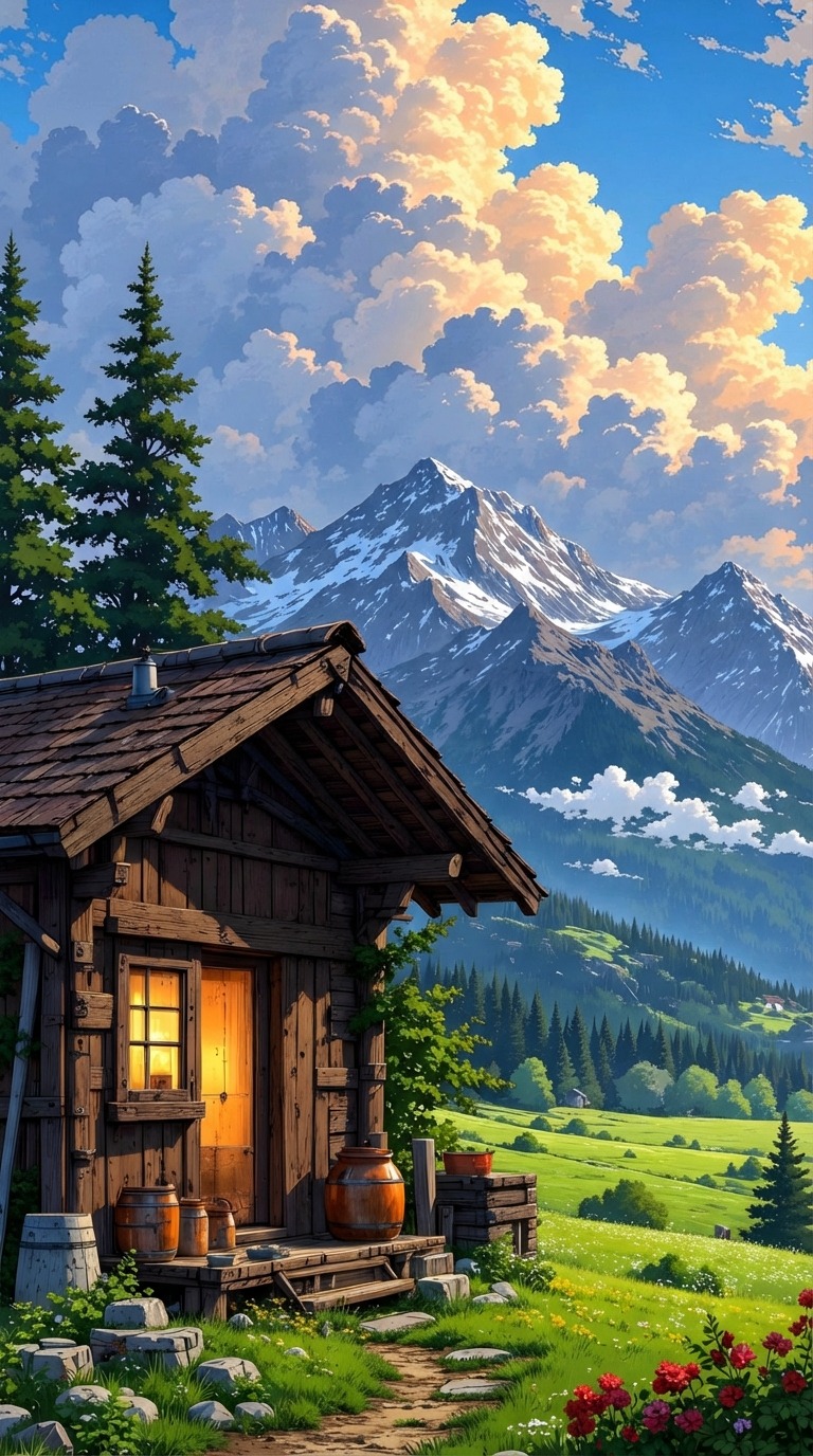 Mountain Cabin Pine Trees - Cross Stitch PDF - Elegant Needlework - Full Coverage - Detailed Stitch